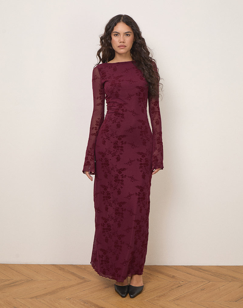 Shaleed Kleid in Botanical Flower Maroon