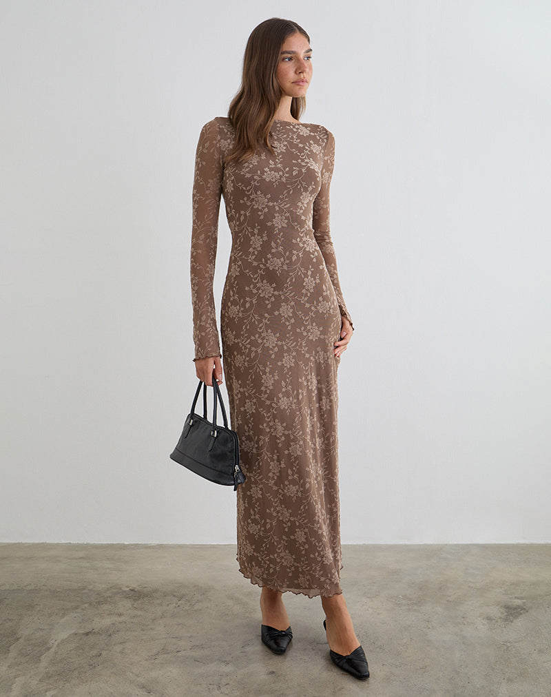 Bild des Shaleed Maxi-Kleids in Leafy Flock Dark Taupe