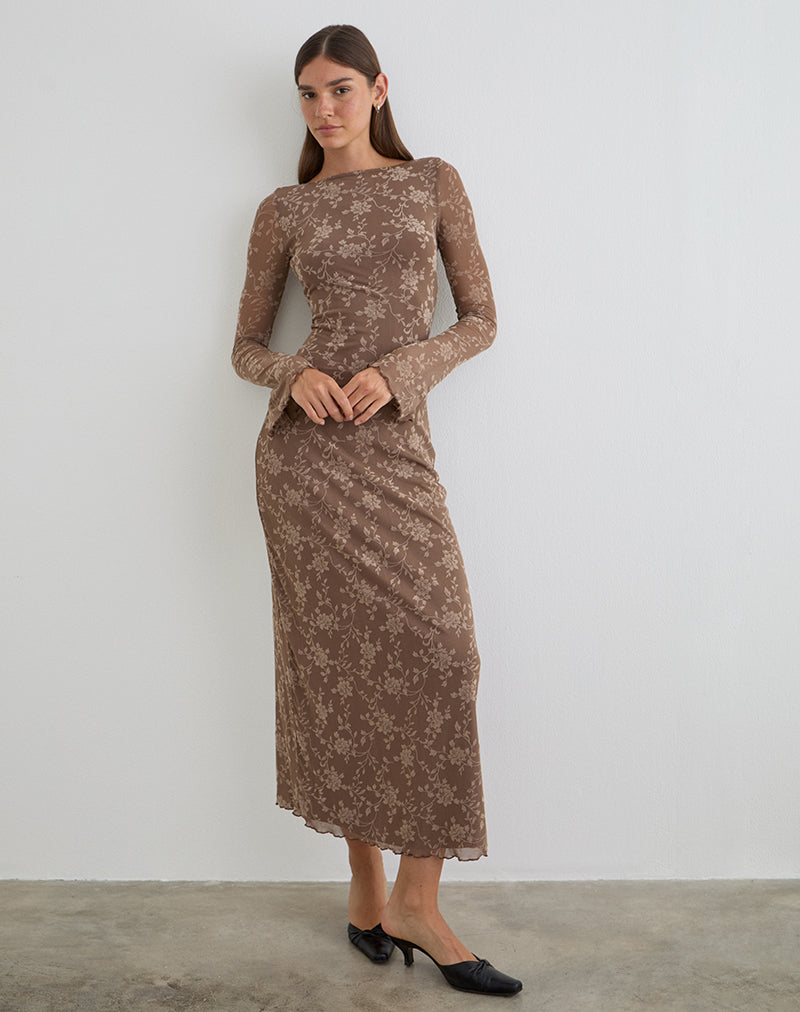 Bild des Shaleed Maxi-Kleids in Leafy Flock Dark Taupe