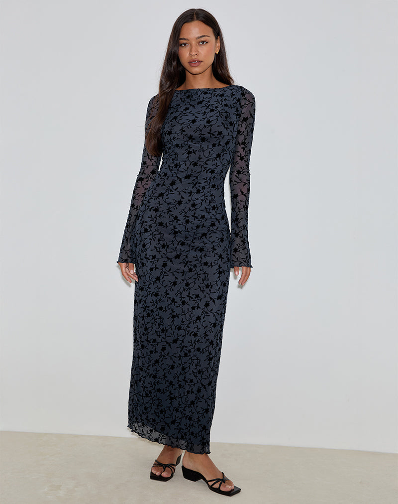 Shaleed Maxikleid in Pretty Petal Flock Navy