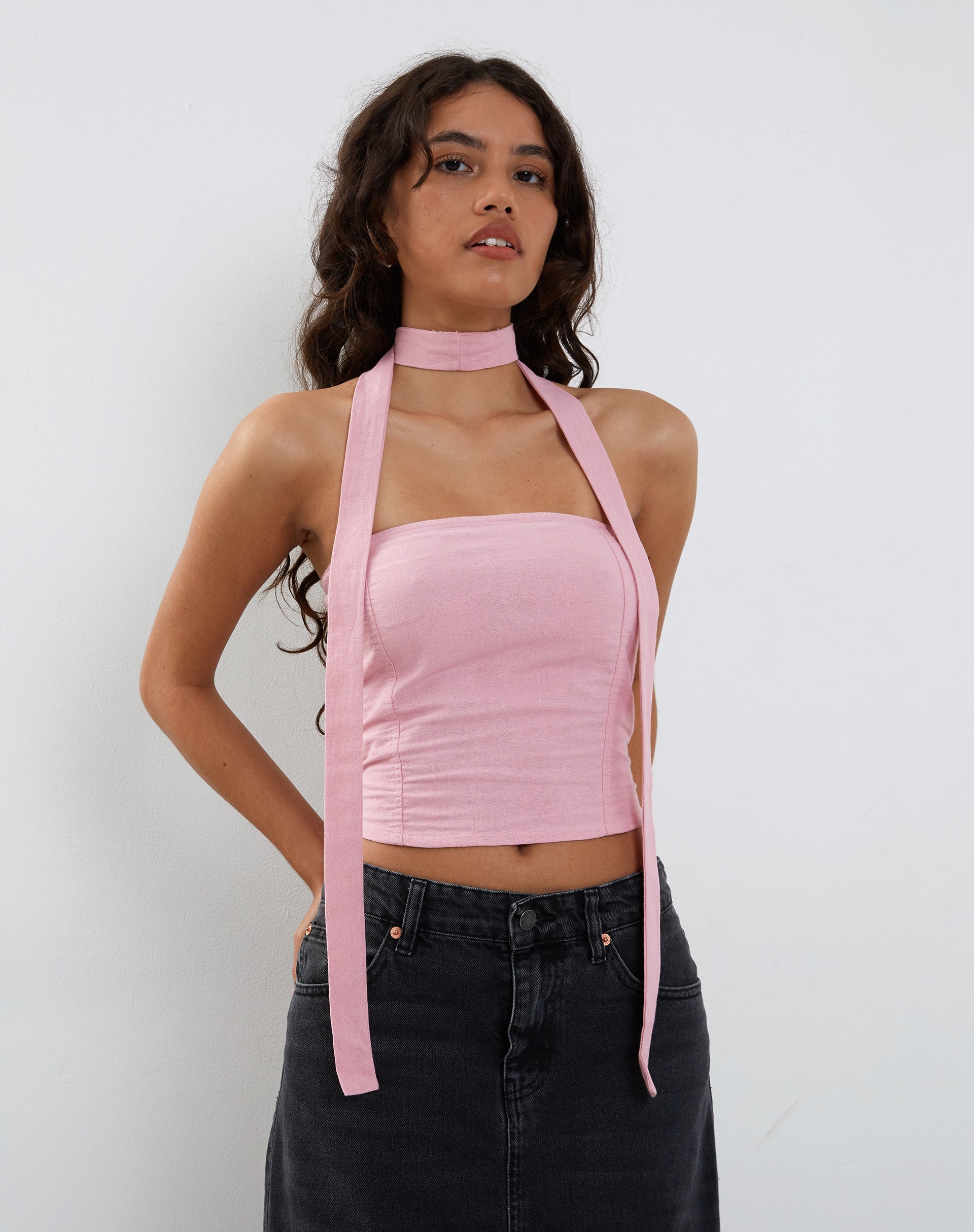 Bild von Shaloe Bandeau Top und Schal Set in Flamingo Pink