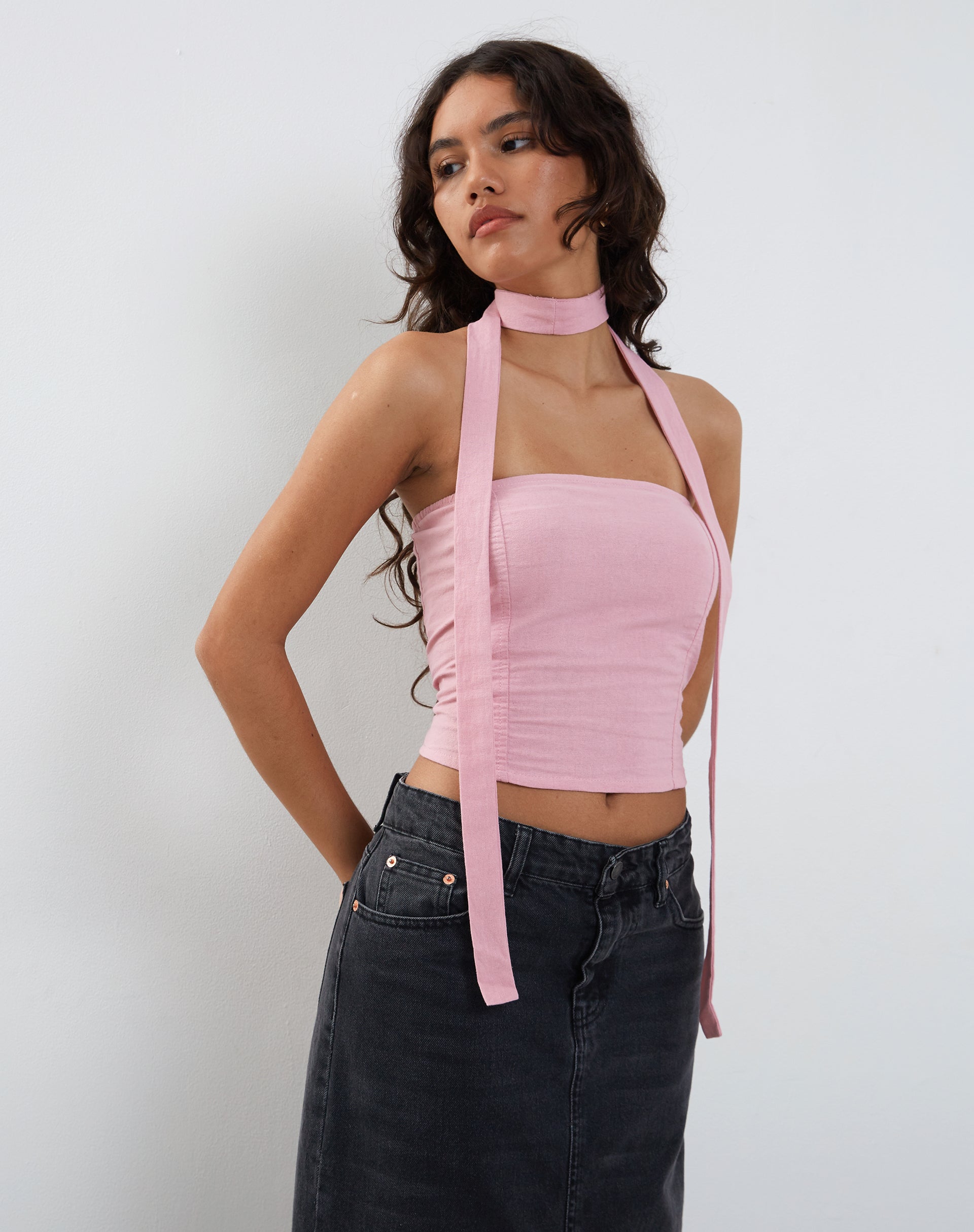 Bild von Shaloe Bandeau Top und Schal Set in Flamingo Pink