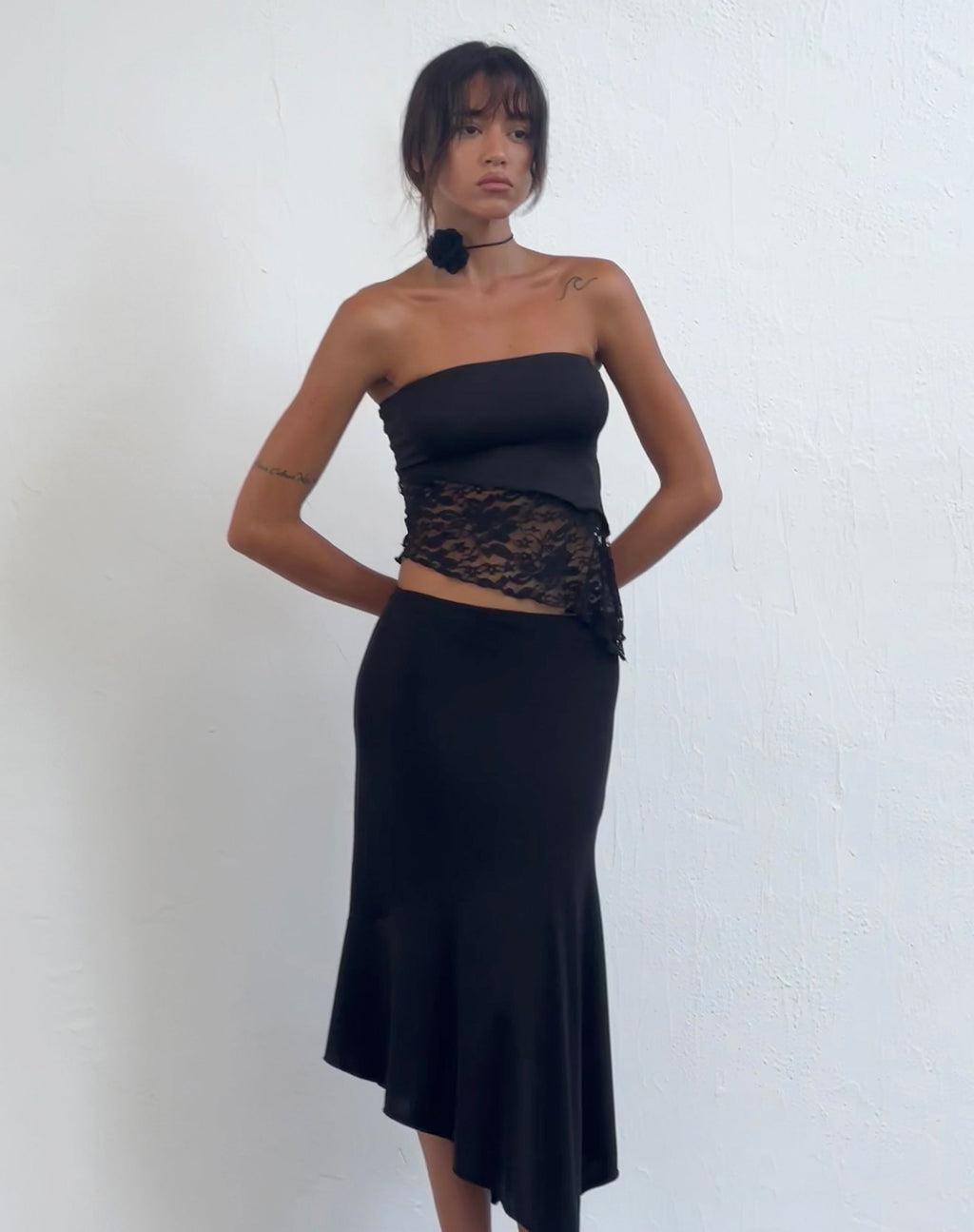 Shanda Bandeau-Top aus Spitze Schwarz