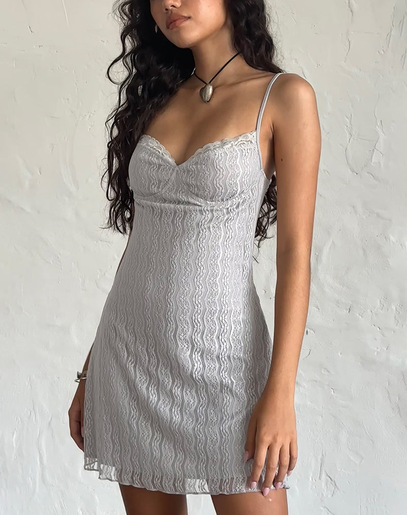 Image of Shania Minikleid aus silbergrauem Spitzenmesh