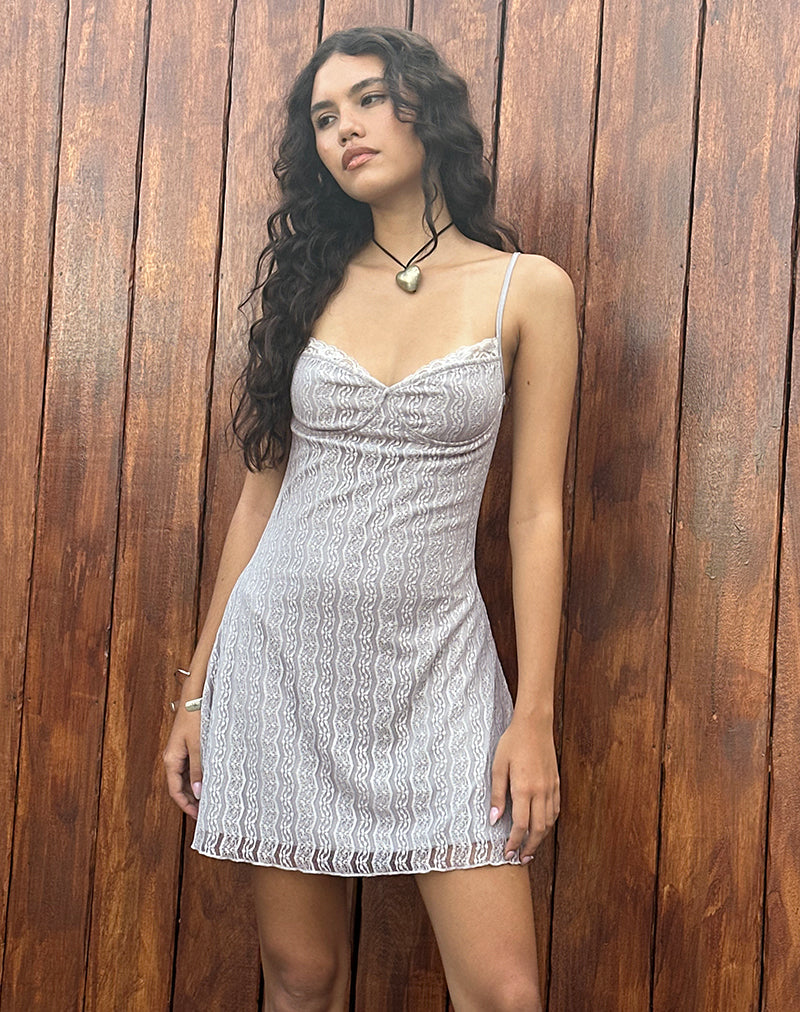 Shania Minikleid aus silbergrauem Spitzenmesh