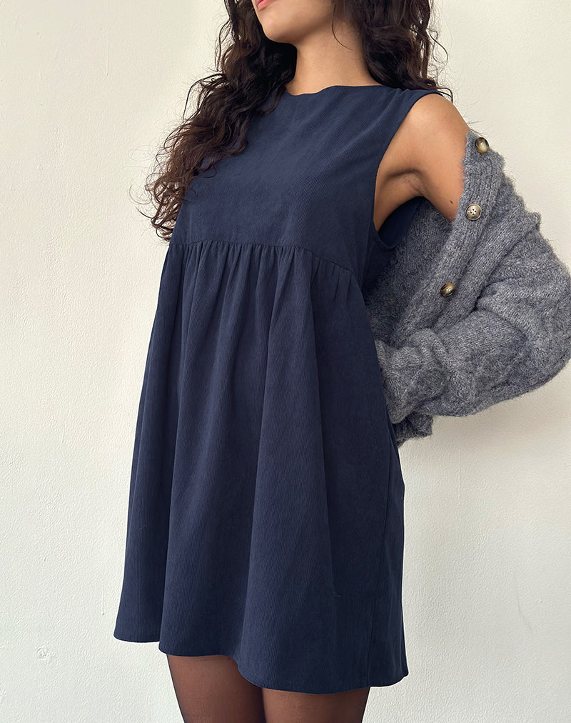 Sheba Minikleid aus Babycord Tinte Blau