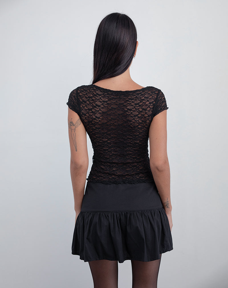 Image of Sherine Spitzen-Top in Schwarz mit rosa Schleife
