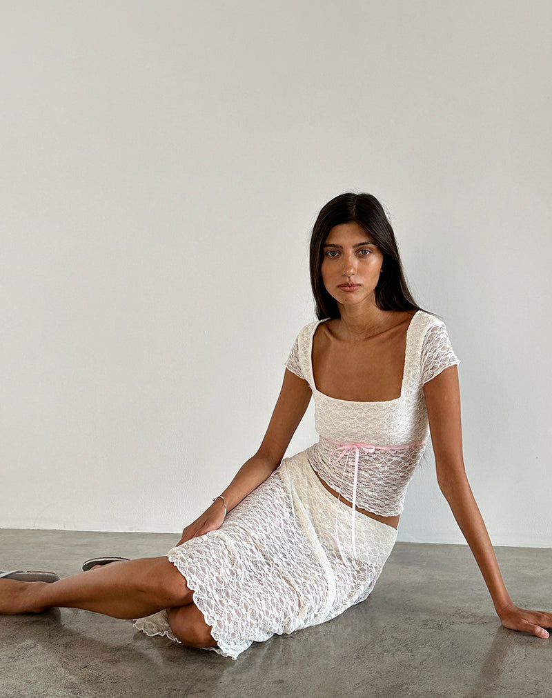 Bild von Sherine Lace Top in Creme mit rosa Einfassung