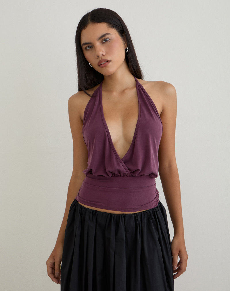 Sherlyn Neckholder-Top aus Cupro Deep Purple