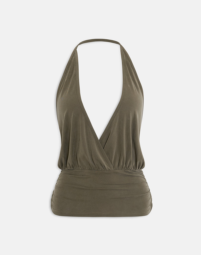 Bild von Sherlyn Neckholder-Top aus Cupro in Khaki
