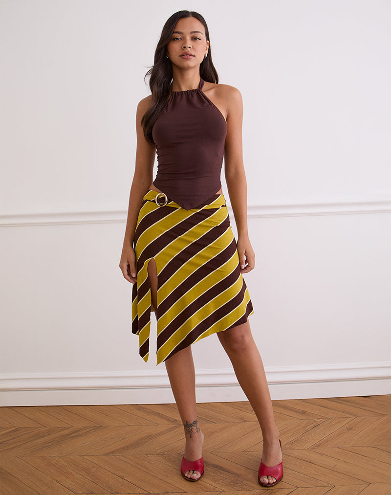 Bild von Sherry Split Midirock in Streifen Retro Gelb