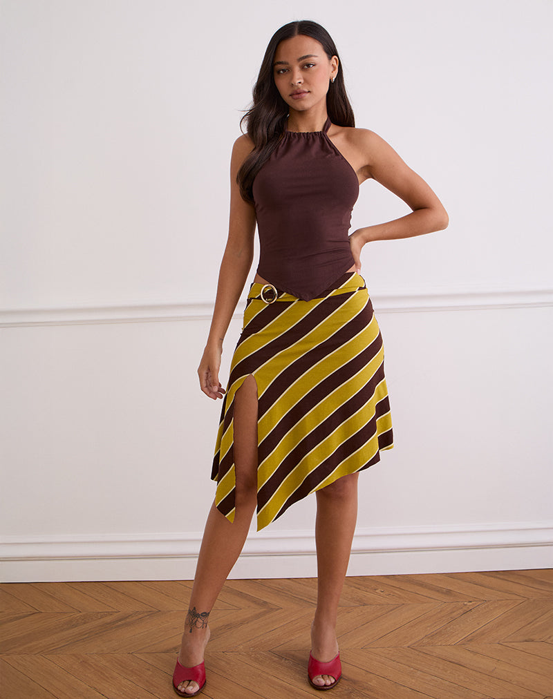 Bild von Sherry Split Midirock in Streifen Retro Gelb
