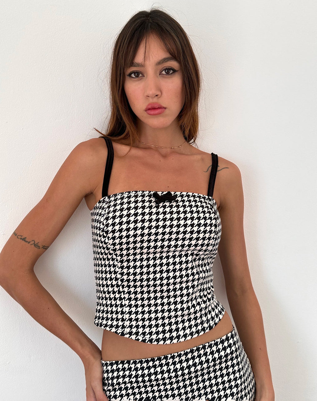 Shika Korsett-Top in monochromem Hahnentritt