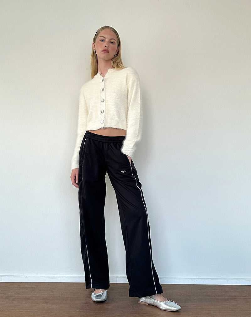 Bild von Shobi Wide Leg Jogger in Schwarz mit grauer Paspelierung