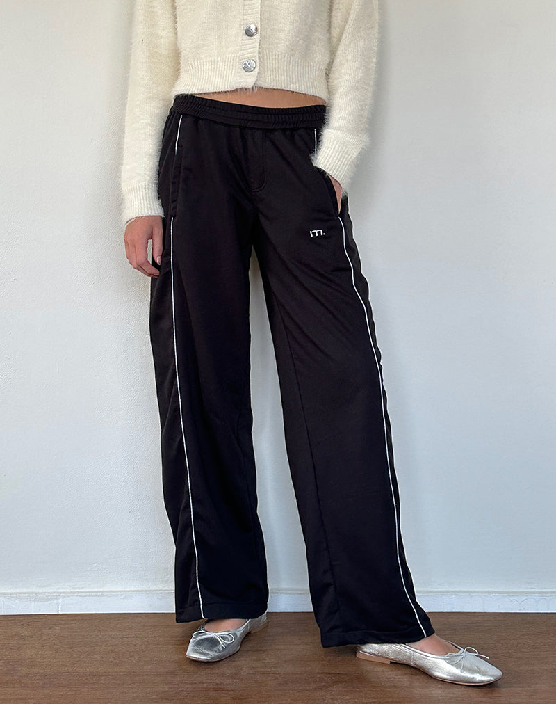 Bild von Shobi Wide Leg Jogger in Schwarz mit grauer Paspelierung