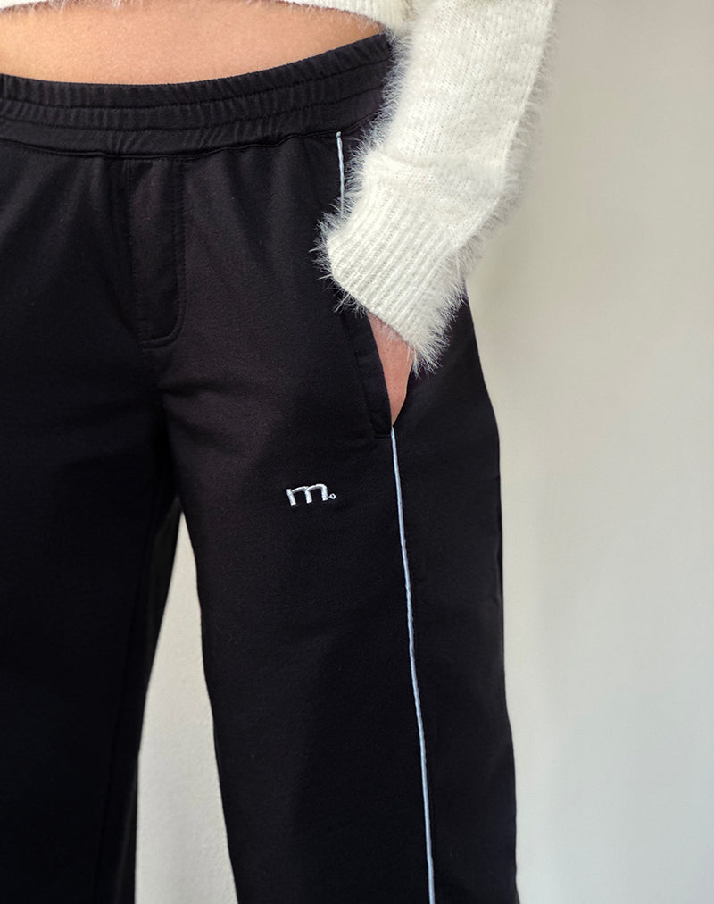Bild von Shobi Wide Leg Jogger in Schwarz mit grauer Paspelierung