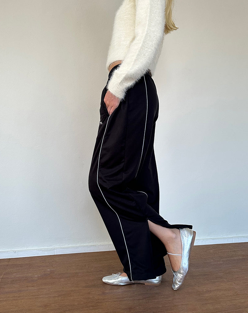 Bild von Shobi Wide Leg Jogger in Schwarz mit grauer Paspelierung