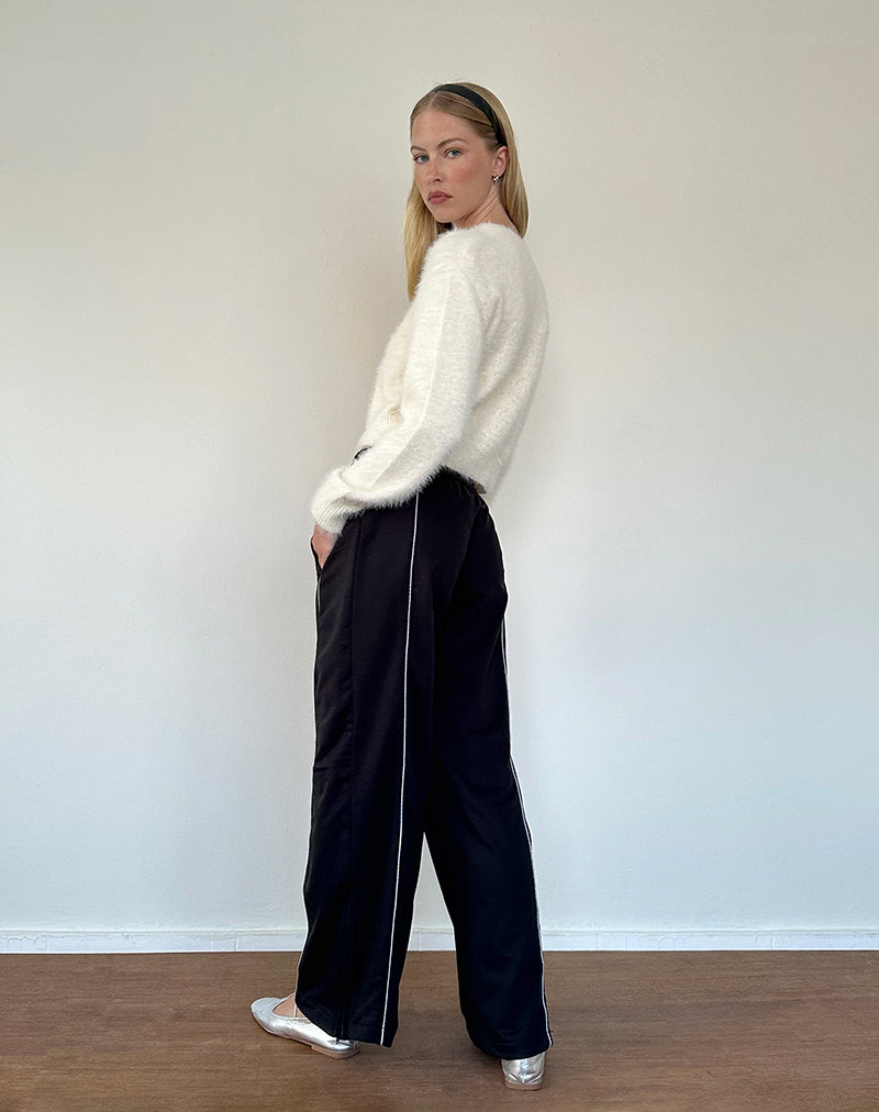 Bild von Shobi Wide Leg Jogger in Schwarz mit grauer Paspelierung