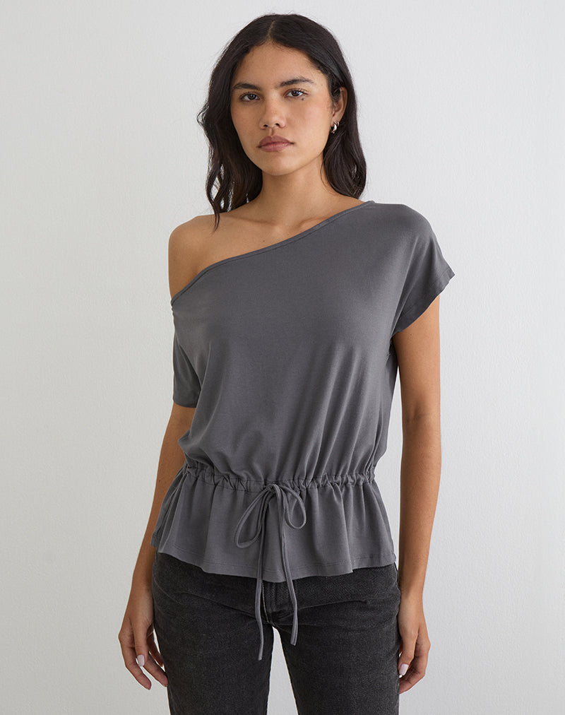 Sika One-Shoulder-Top in Anthrazitgrau mit Bindegürtel
