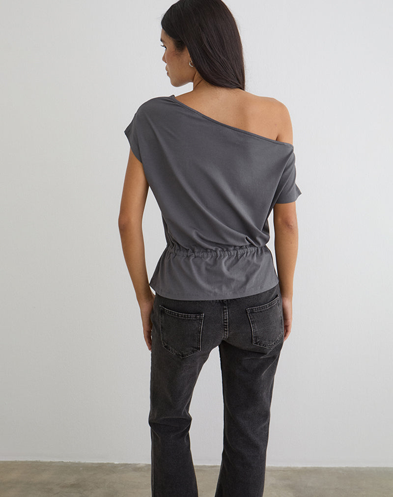 Bild des Sika One Shoulder Top in Anthrazitgrau mit Bindegürtel