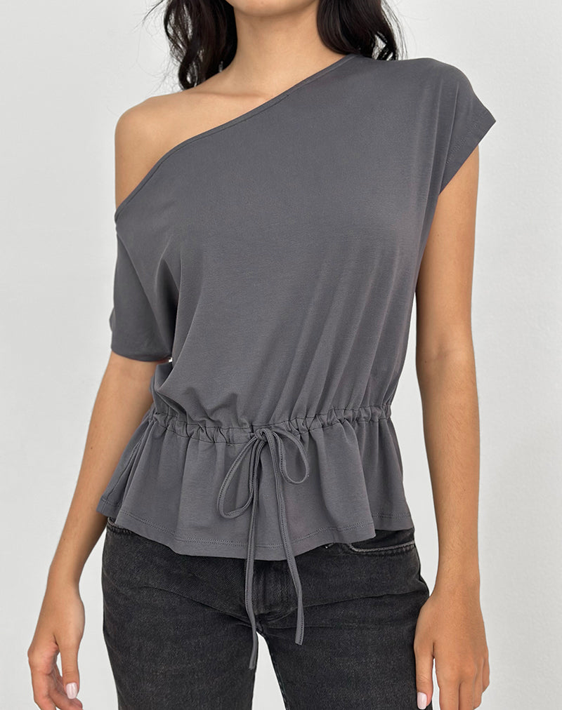 Sika One-Shoulder-Top in Anthrazitgrau mit Bindegürtel