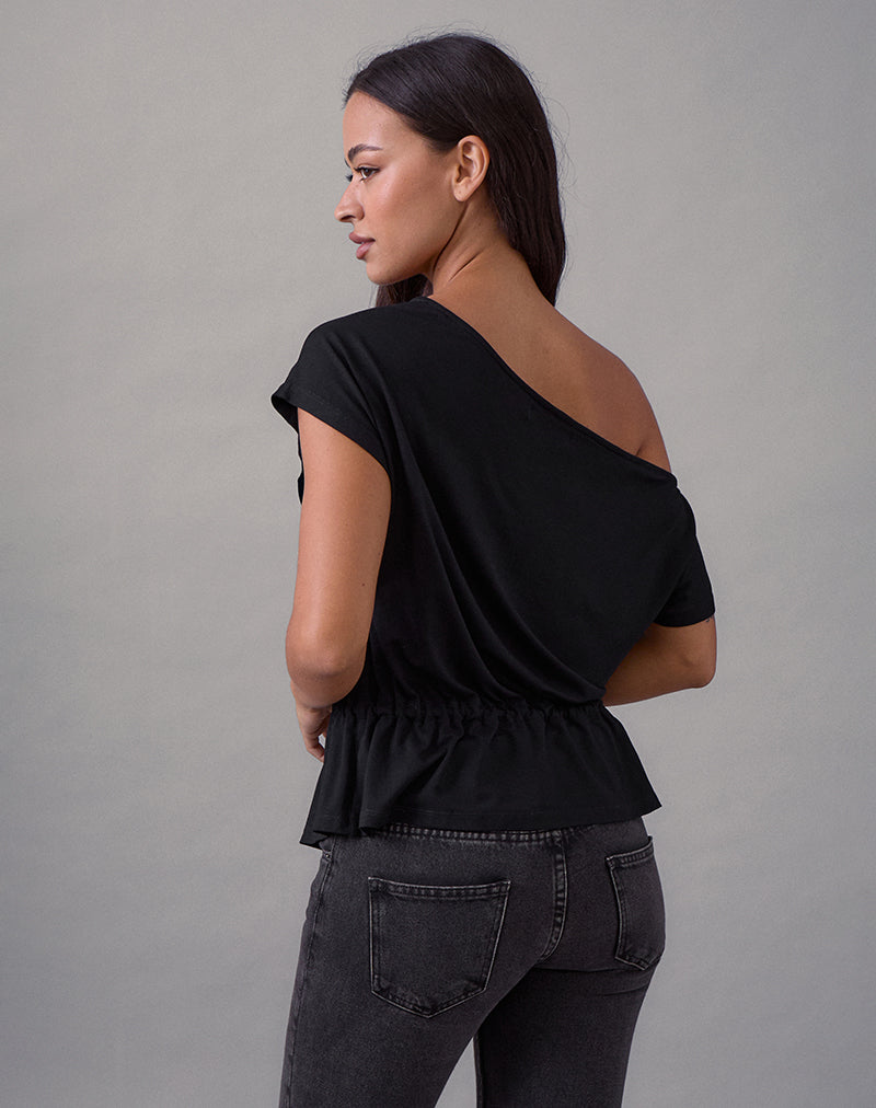 Image of Sika One Shoulder Top in Schwarz mit Bindegürtel