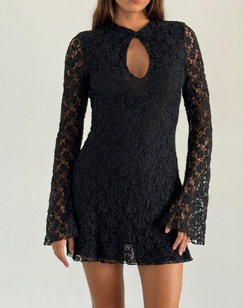 Image of Silvanna Minikleid mit Schlüsselloch aus Spitze Schwarz