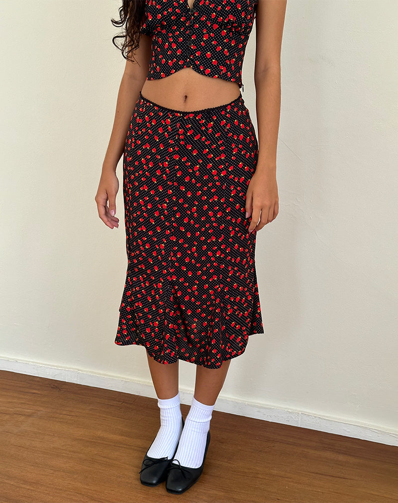 Sima Midirock in Erdbeere Polka Schwarz