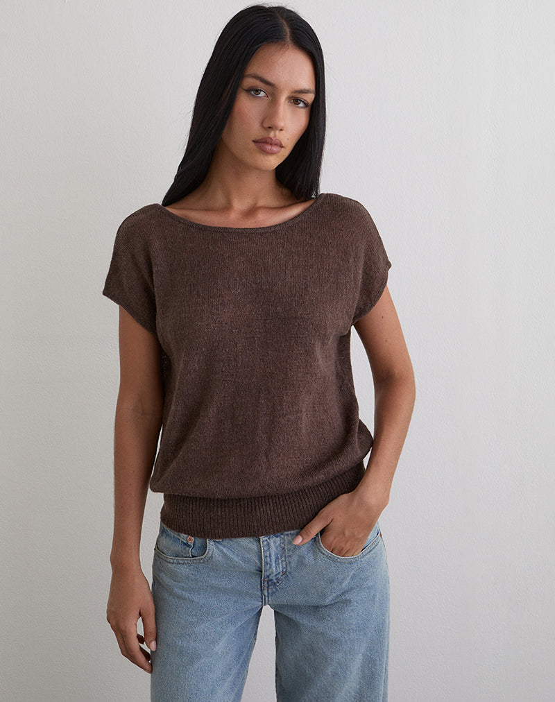 Sinda Scoopback Top in Knit Dark Chocolate