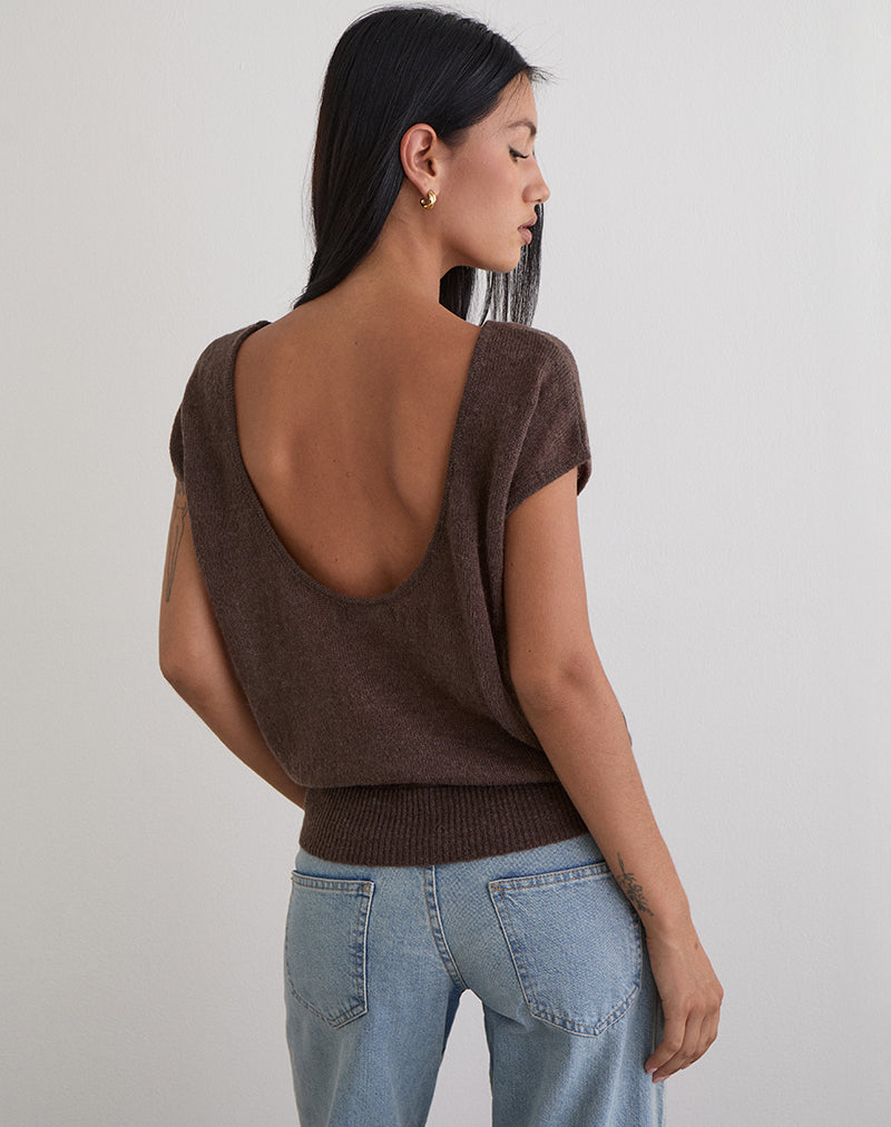 Sinda Scoopback Top in Knit Dark Chocolate