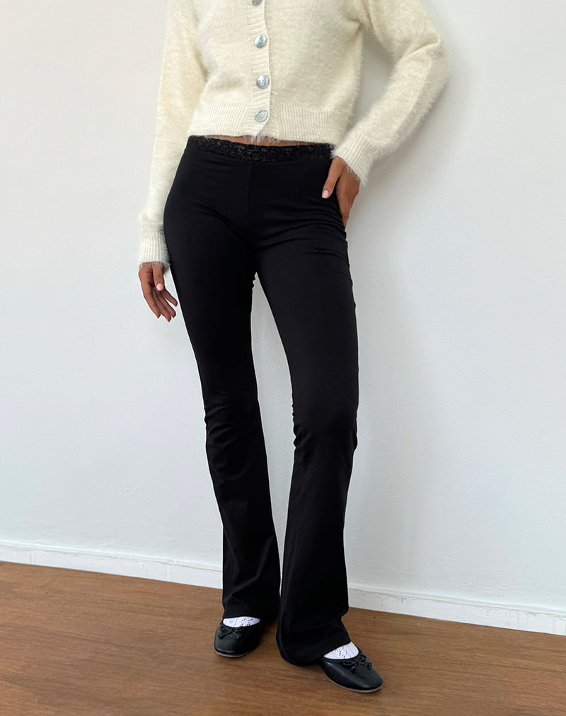 Image von Sinena Lace Trim Hose in Schwarz