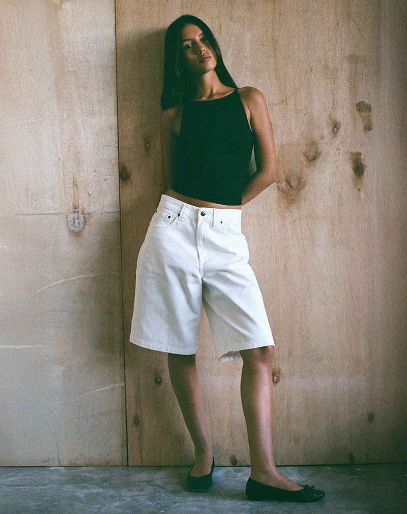 Bild von Low Rise Denim Skater Shorts in True White