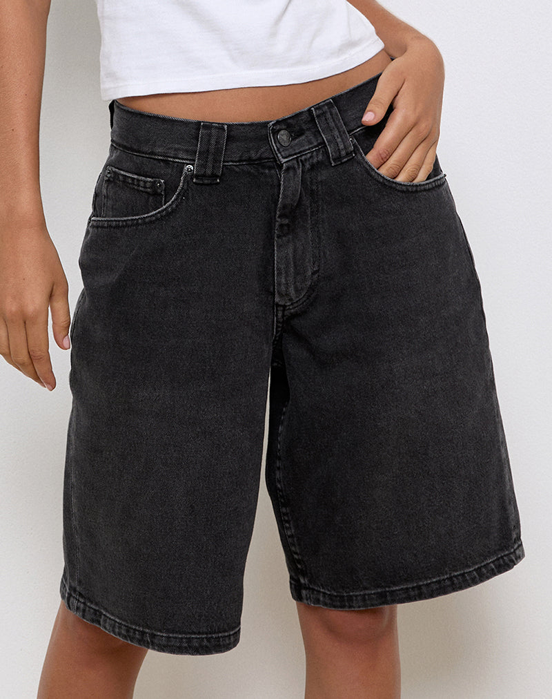 Bild von Low Rise Skater Shorts aus gewaschenem schwarz-grauem Denim