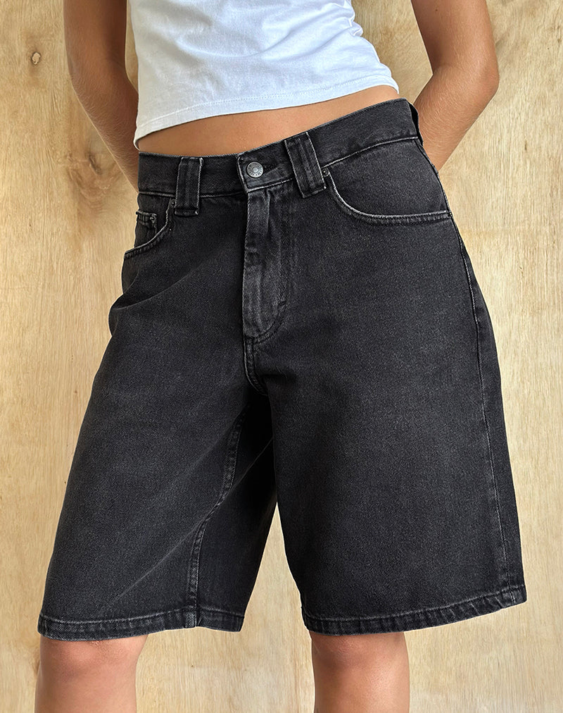 Bild von Low Rise Skater Shorts aus gewaschenem schwarz-grauem Denim