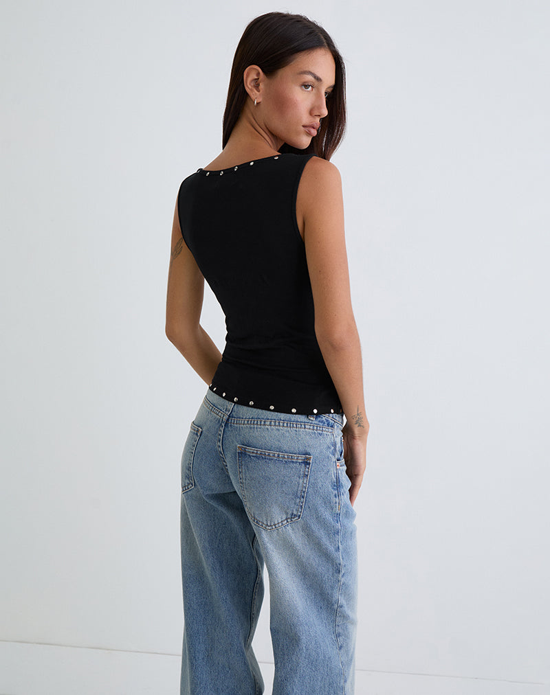 Image of Slater Nieten-Top aus Rayon Jersey Schwarz