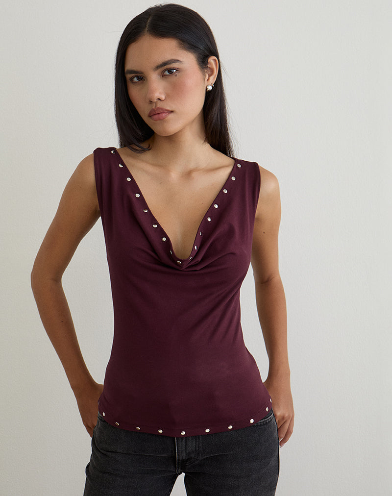 Slater Nieten-Top aus Rayon-Jersey Dunkelpflaume
