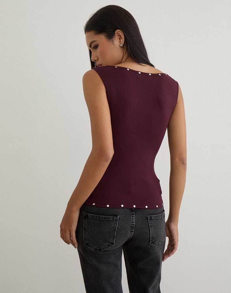 Bild von Slater Nieten-Top aus Rayon Jersey Dunkelpflaume