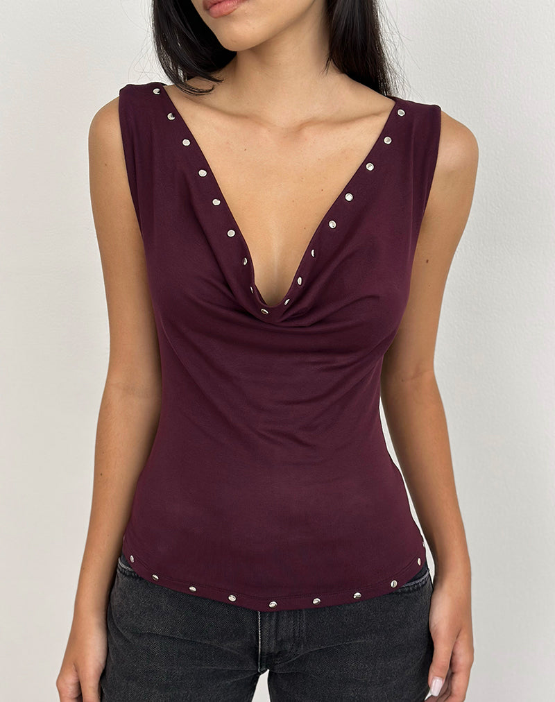 Slater Nieten-Top aus Rayon-Jersey Dunkelpflaume