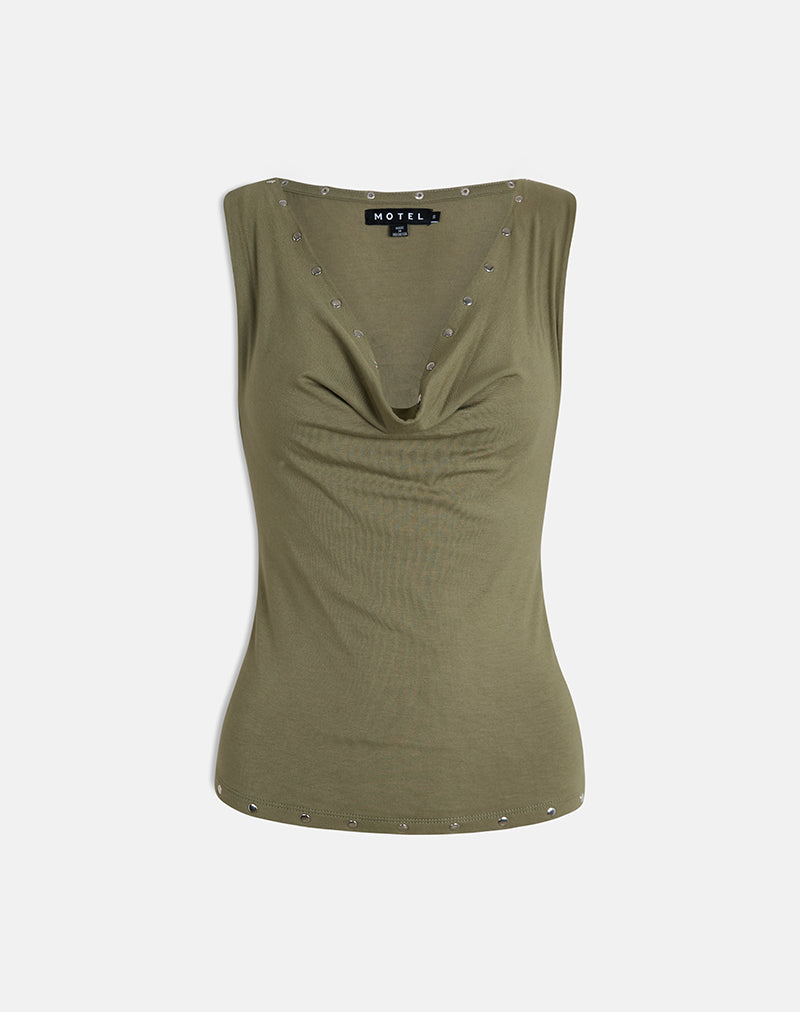 Slater Nieten-Top aus Rayon Jersey Khaki