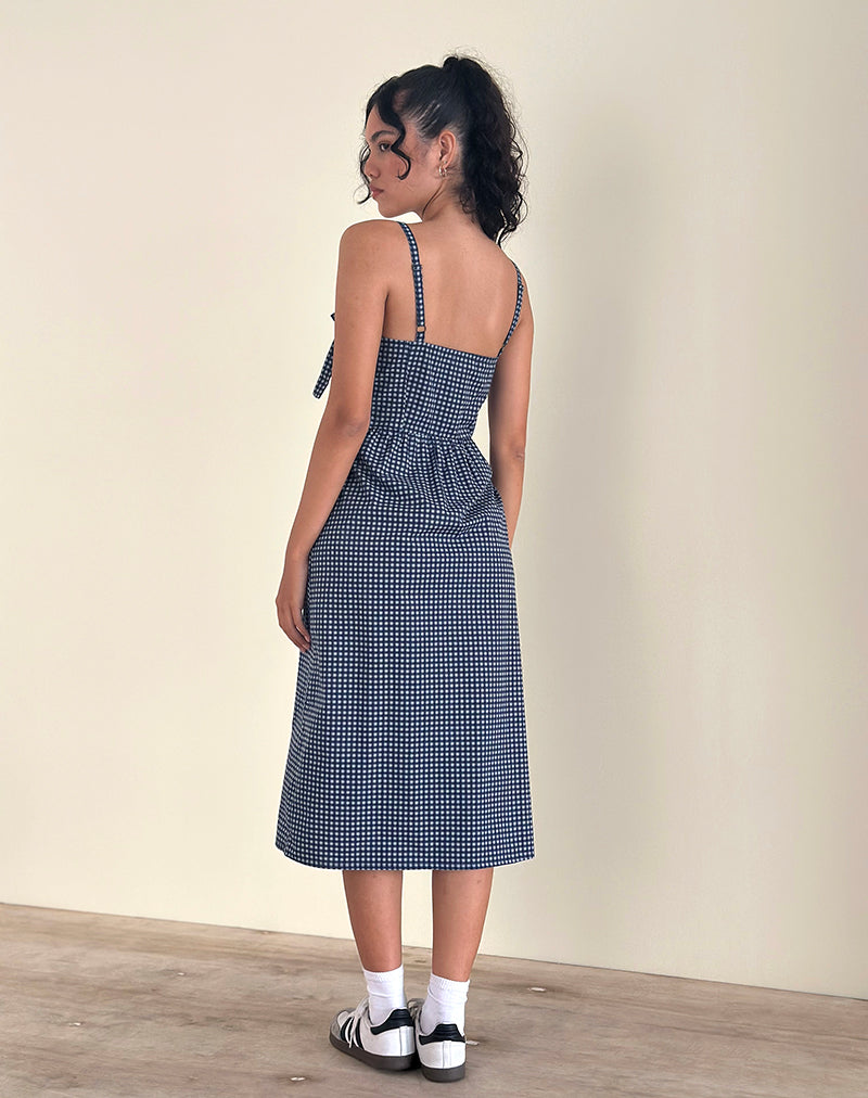 Image of Sloane Midikleid in Mini Dunkelblau Gingham