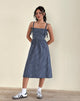 Image of Sloane Midikleid in Mini Dunkelblau Gingham