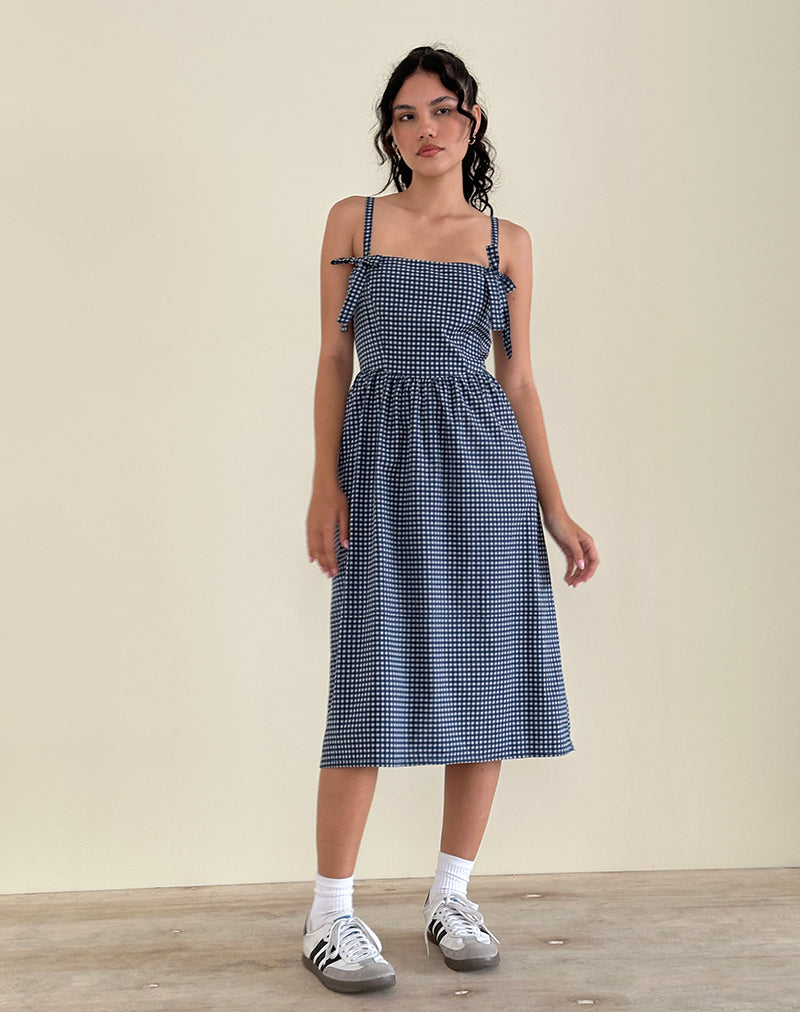 Image of Sloane Midikleid in Mini Dunkelblau Gingham
