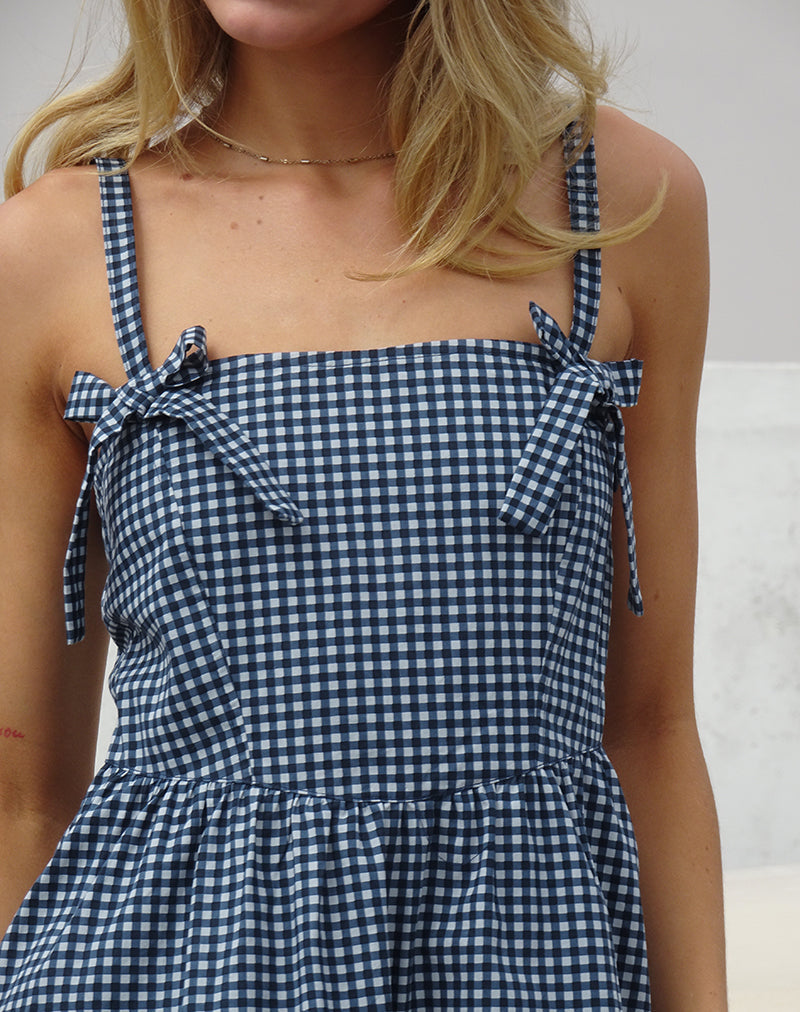 Image of Sloane Midikleid in Mini Dunkelblau Gingham