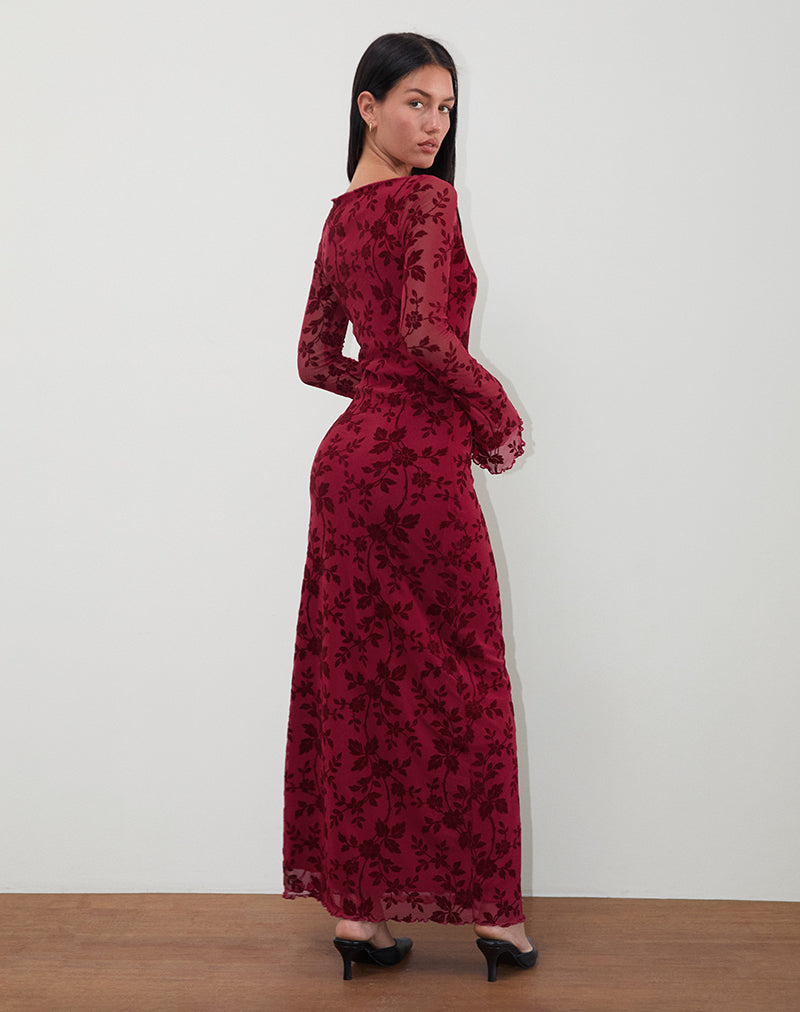 Bild von Slokya Langärmeliges Maxikleid in Vine Floral Flock Cherry