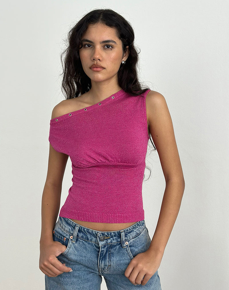 Image of Sojin Top in Lurex Rosa mit Ösen