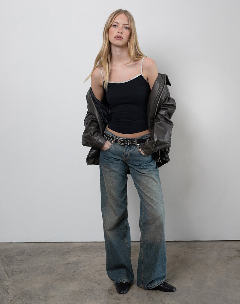 Image of Solani Top in Schwarz mit Bambi-Tier-Bindung