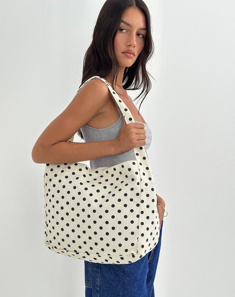 Image of Sota Polka Twill Tasche in Weiß und Schwarz