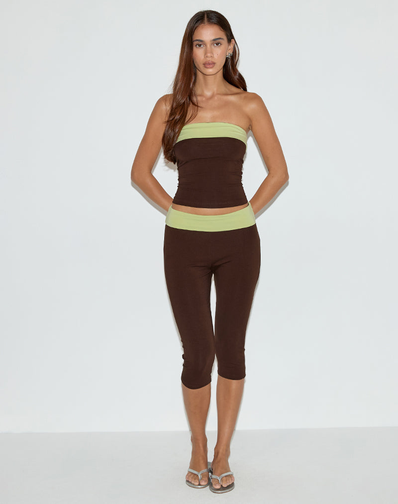 Image of Solna Bandeau Top in Schokoladenbraun mit Pistazienborte
