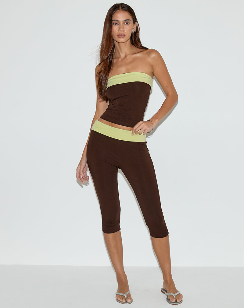 Image of Vivah Fold-over Capri in Schokoladenbraun mit Pistazieneinband