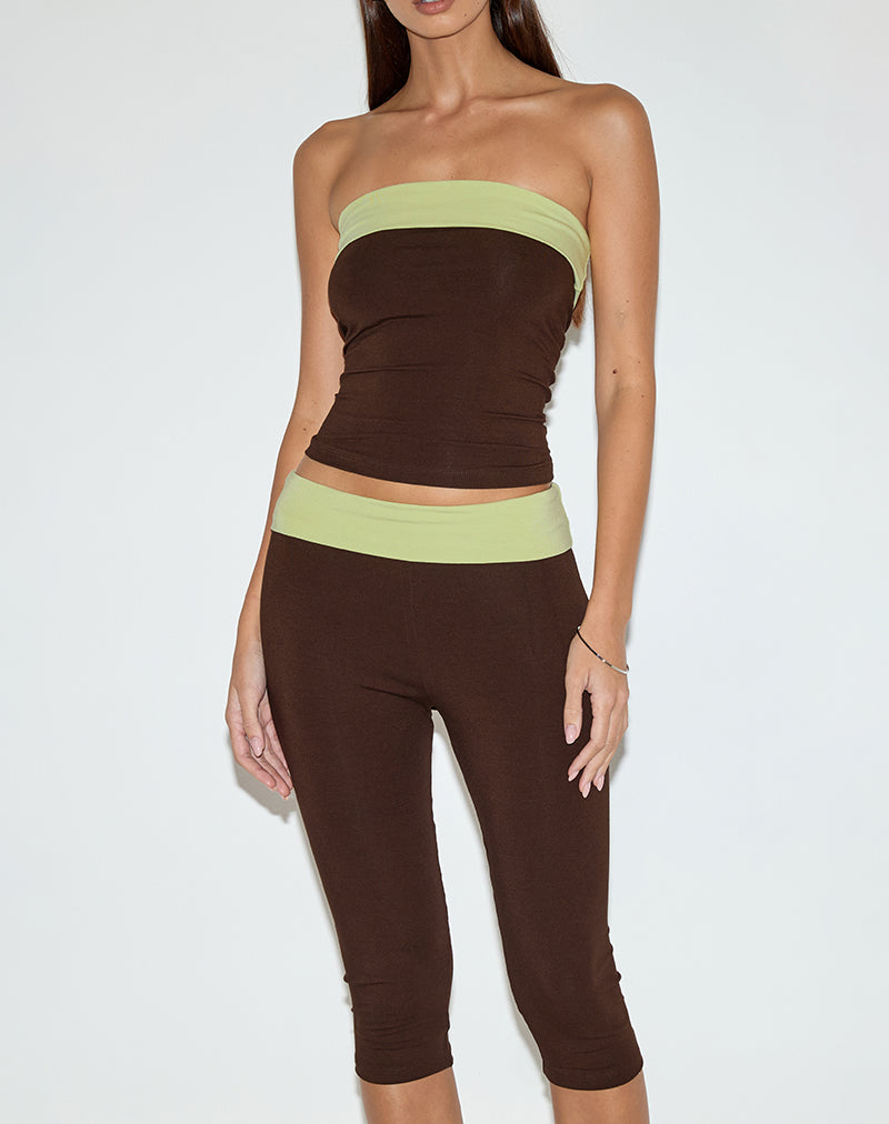 Image of Solna Bandeau Top in Schokoladenbraun mit Pistazienborte